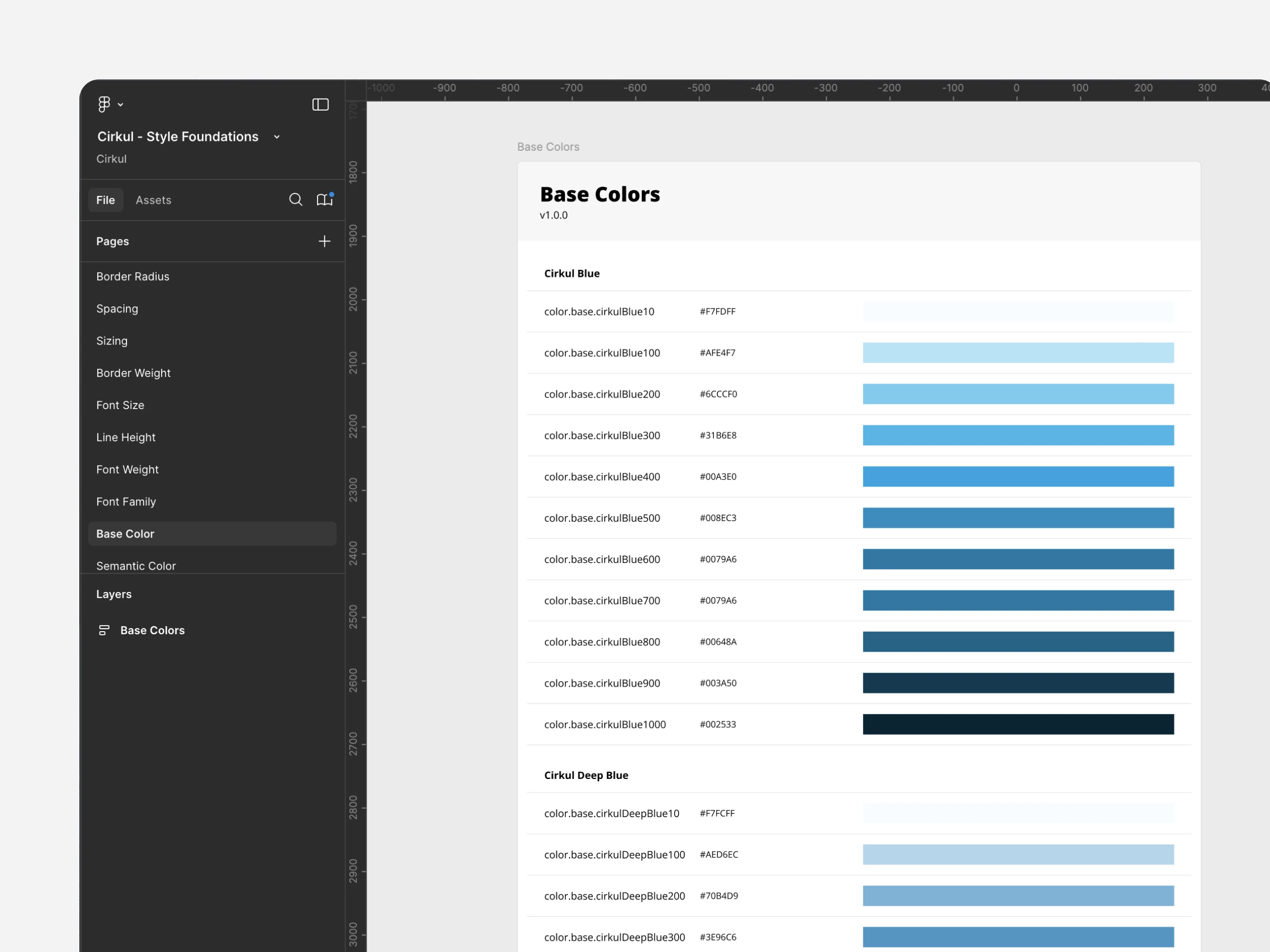 Cirkul design system: base color tokens in Figma